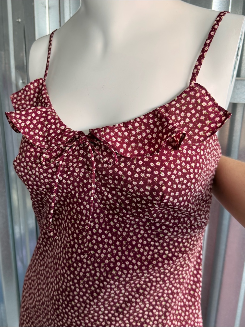 Y2K Floral Slip Dress Burgundy Ruffle Mini Sundress Cottagecore Size 7/8